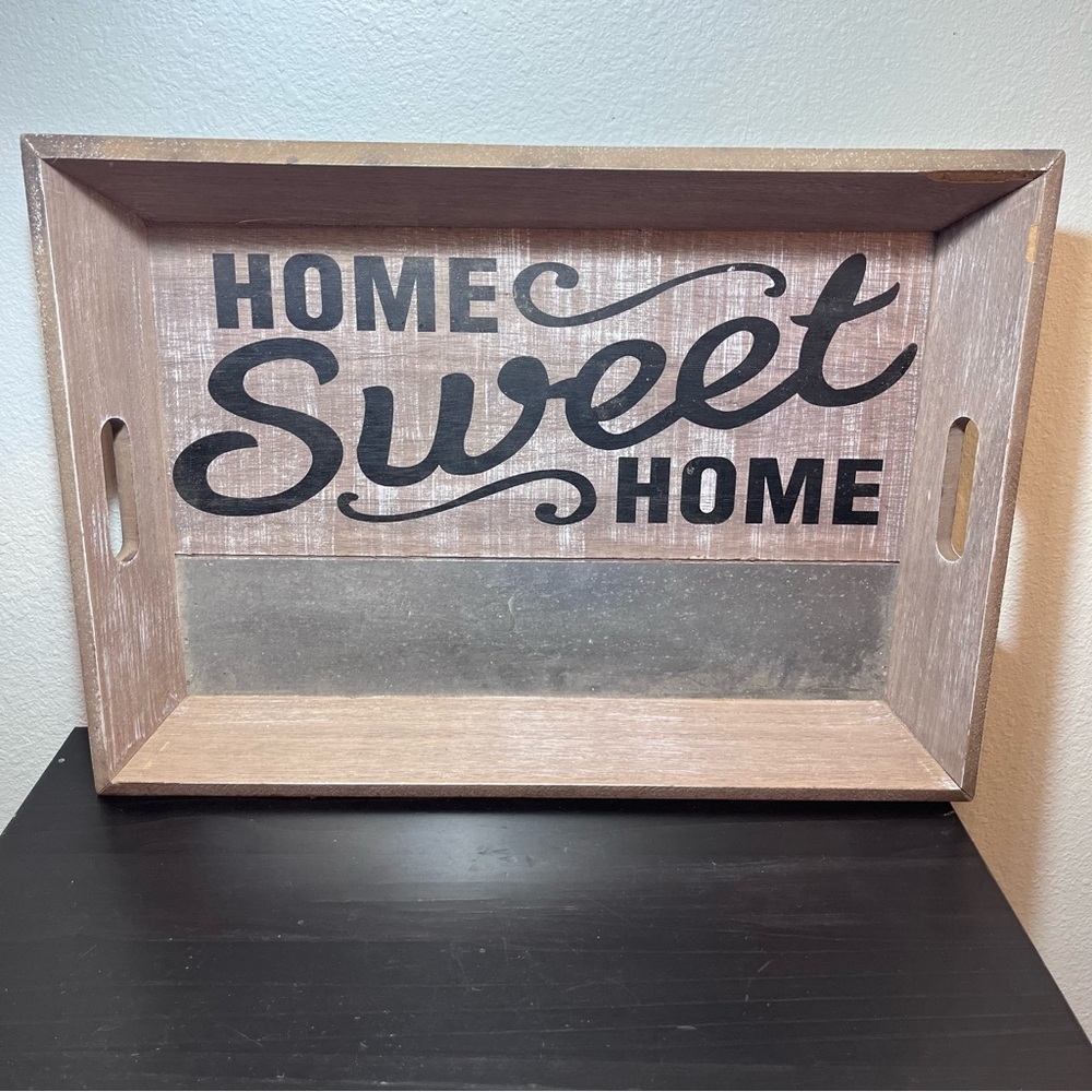 Farmhouse "Home Sweet Home" Wooden Decorative Tray - Rustic Large